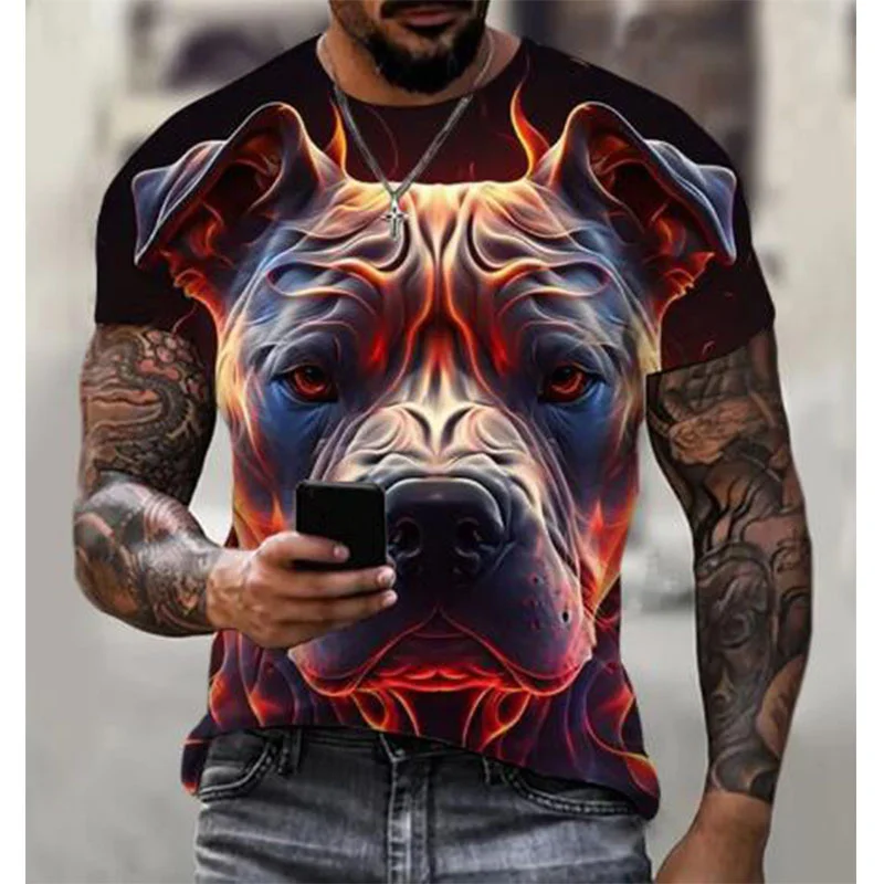 3D Printed Flame Dog Leopard Wolf T Shirt Men's Animal Pattern Tops Summer Harajuku Loose T-Shirts Short Sleeves Round Neck Tees