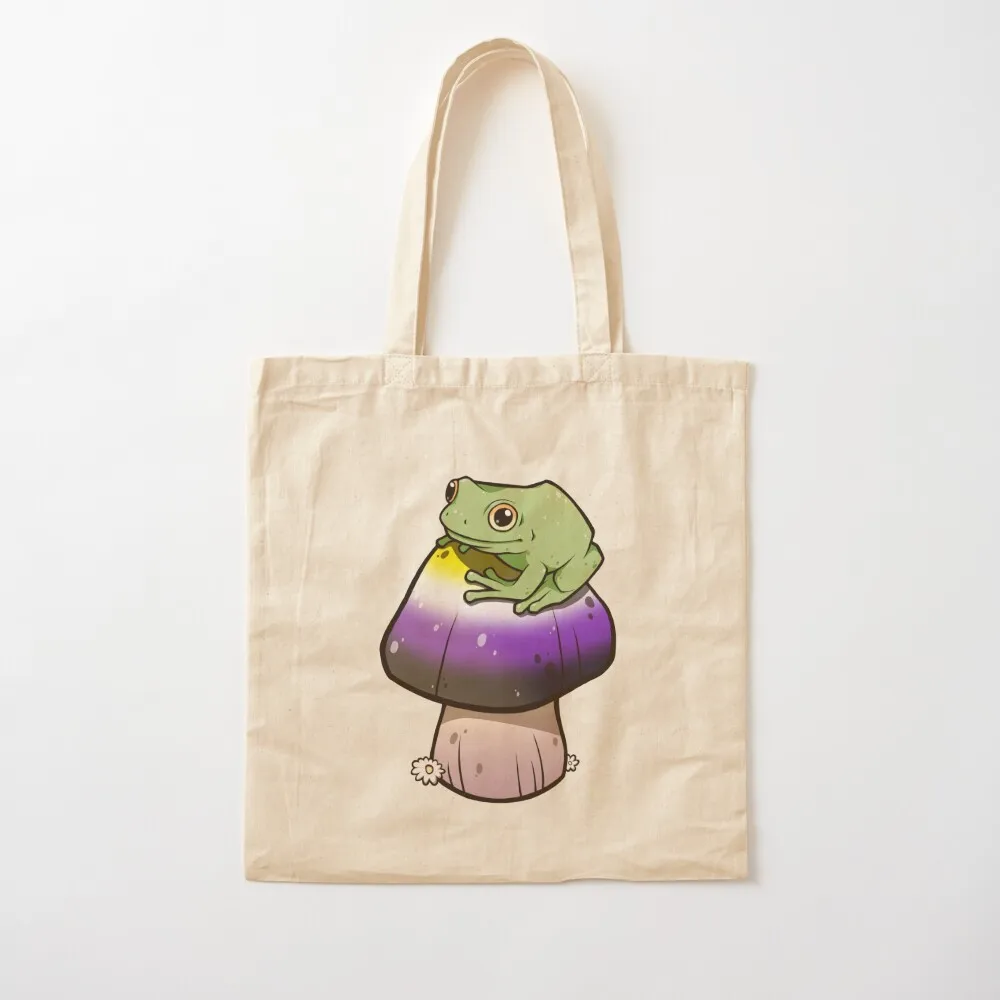 Nonbinary Pride Mushroom Frog Tote Bag great bag handbag