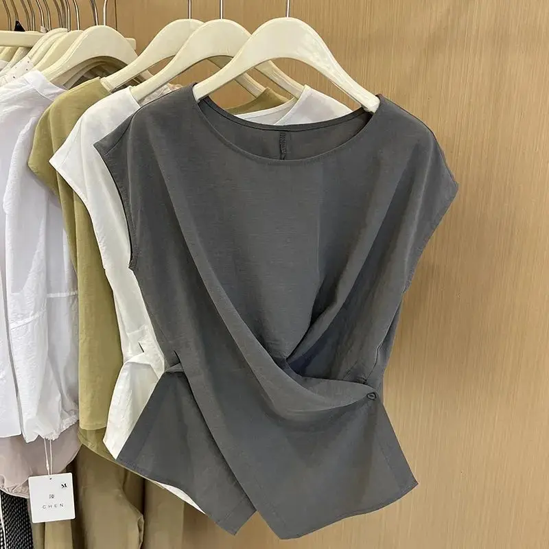 

Корейский дизайн, женская летняя блузка с завязками на талии, легкий тонкий топ для повседневной носки, свободный крой