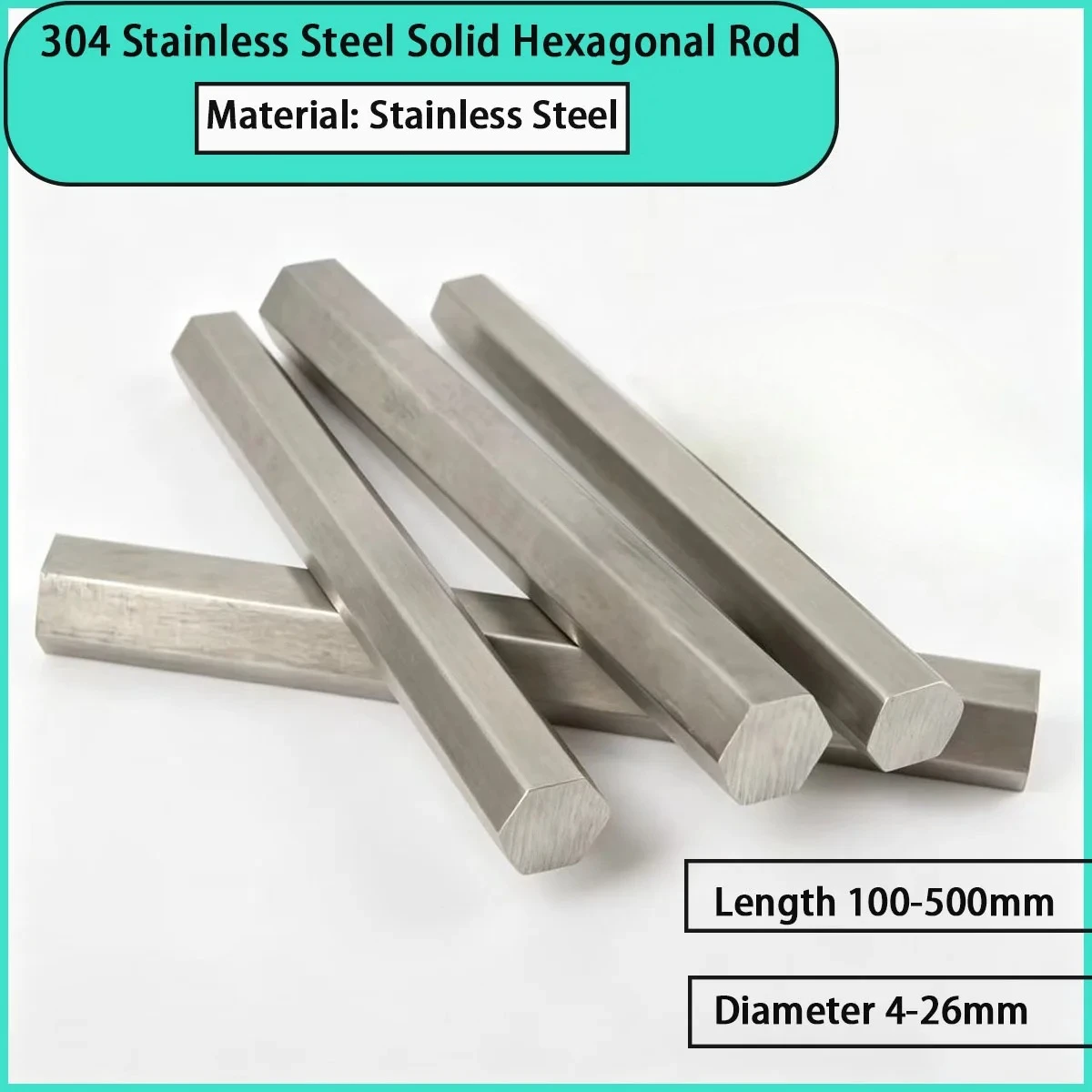 A solid hexagonal rod made of 304 stainless steel with a diameter of 4-26mm is used for mechanical parts, fasteners, etc