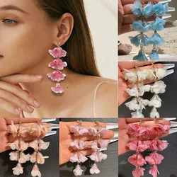 Bohemian Women Statement Big Long Tassel Yarn Flower Drop Dangle Earrings Crystal Fashion Femme Earring Jewelry Wedding Party