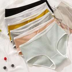 Women Cotton Panties 1pc Trendy Waffle Briefs M-XL Comfortable Underwear Low Waist Splicing Underpants Soft Ladies Lingerie New