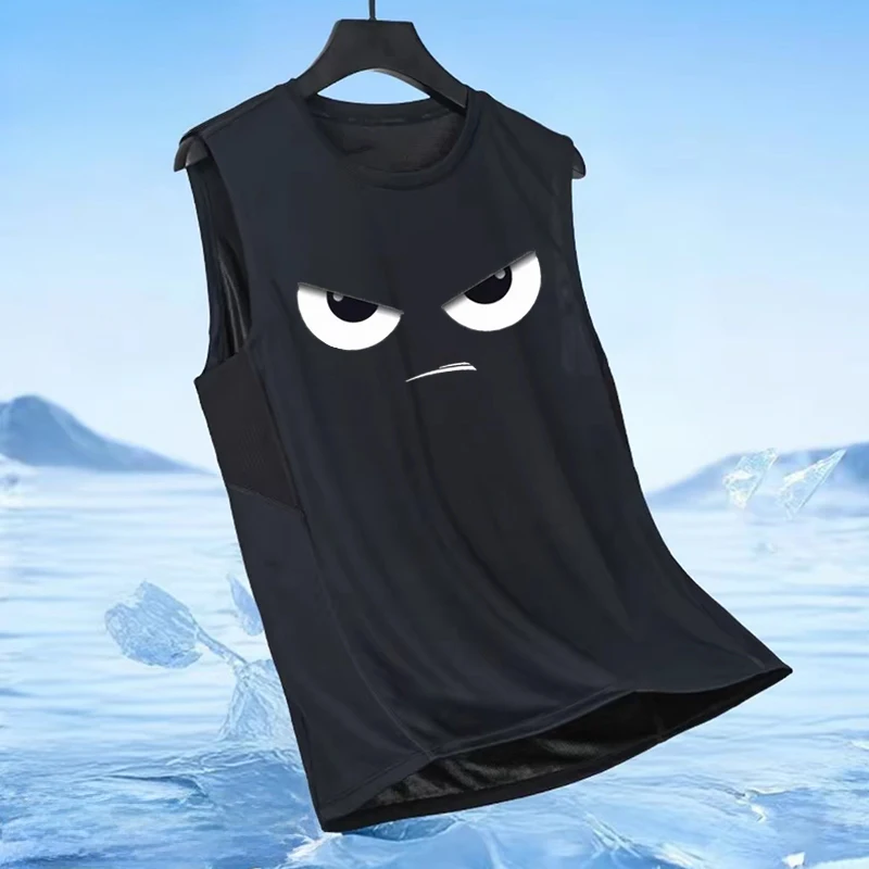 

2025 New Men's Svel T-irt round Ne Printed Vest Sport Fitn Casual Top Polyester Material Summer Season