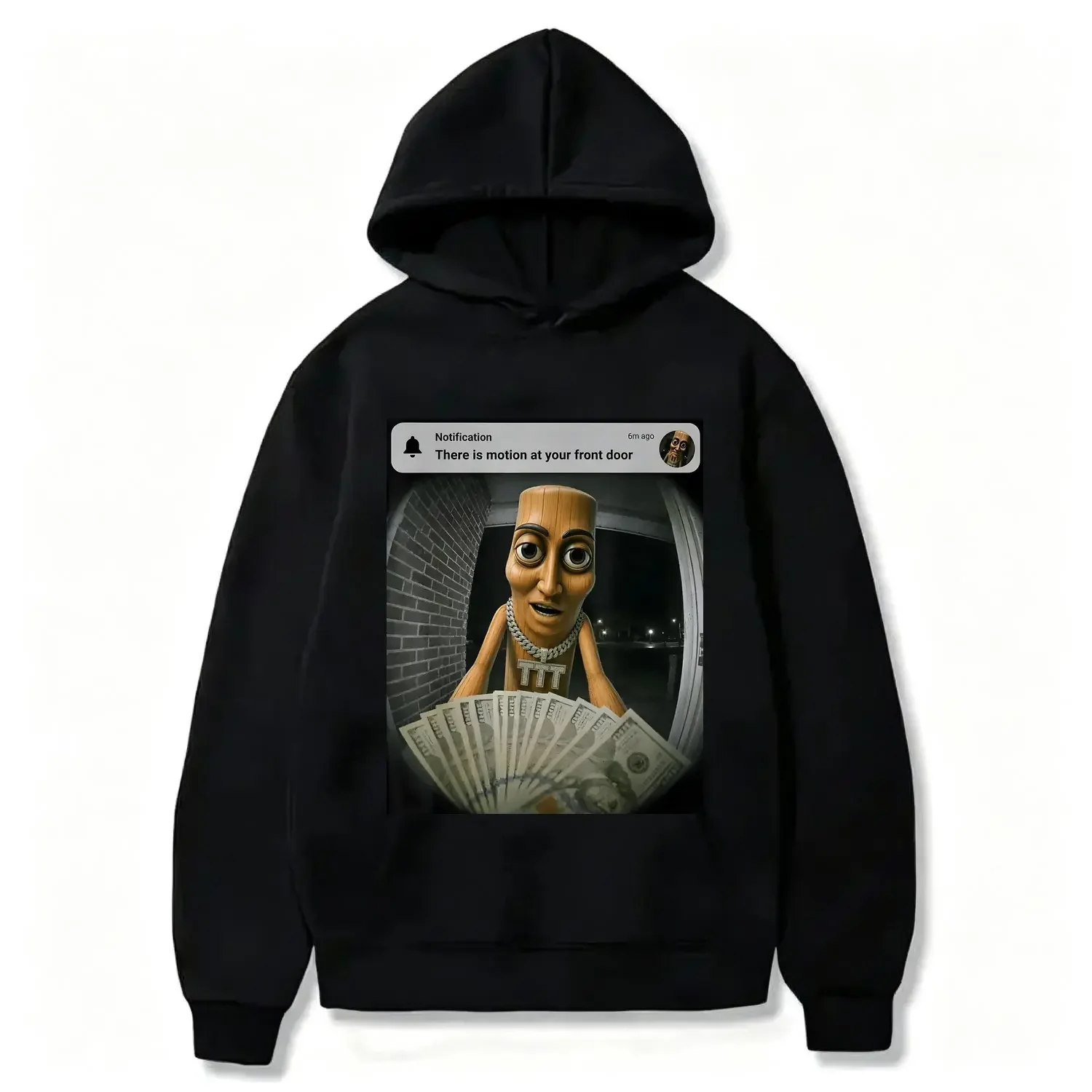 Womens Hoodie with Tung Tung Tung Sahur Triple T Motion at Your Front Door Brainrot Meme Unique Graphic Design Casual Stylish Pullover Sweatshirt
