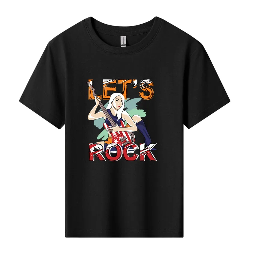 Summer New Children\'s Clothing Rock Music Pattern Print Kids Clothes Boys Short Sleeve T-shirt Cotton Tops Girls Tee Shirts