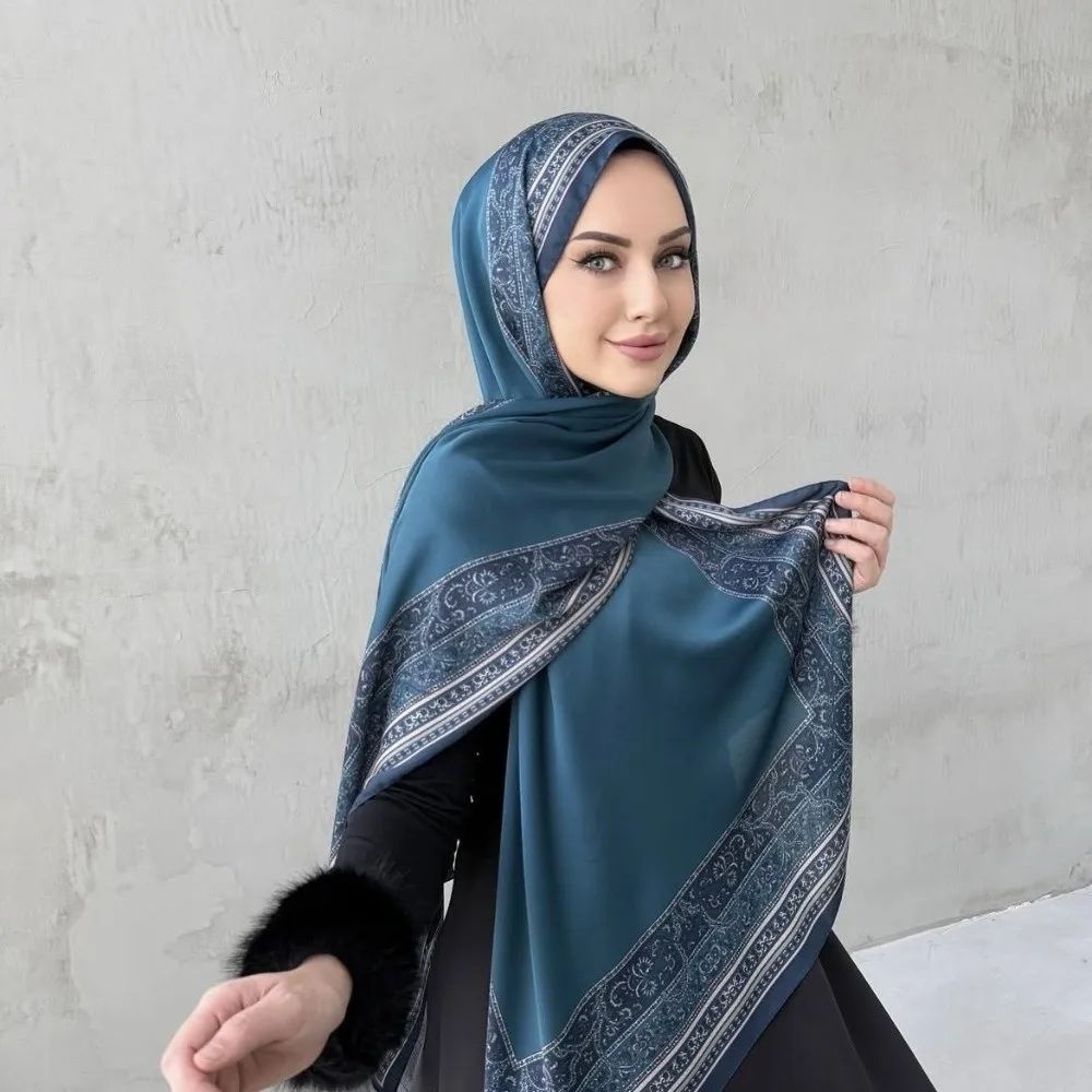 أنيقة الشيفون العرقية نمط وشاح طباعة عمامة إسلامية طويلة 70*170 سنتيمتر رقيقة يلتف شال الإناث #4