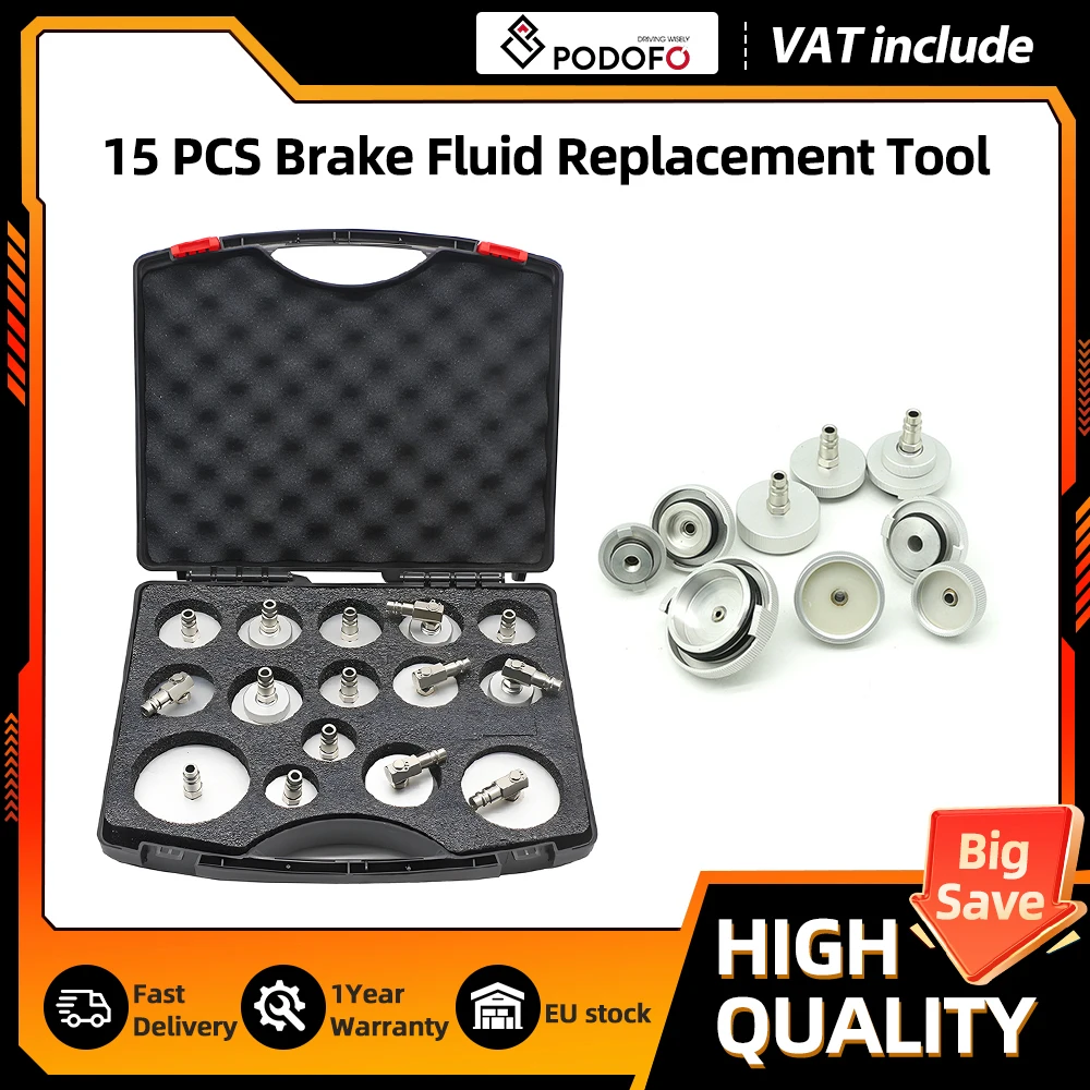 Podofo Juego de 15 adaptadores para purgar frenos, herramientas de reparación automotriz para la purga del sistema de frenos