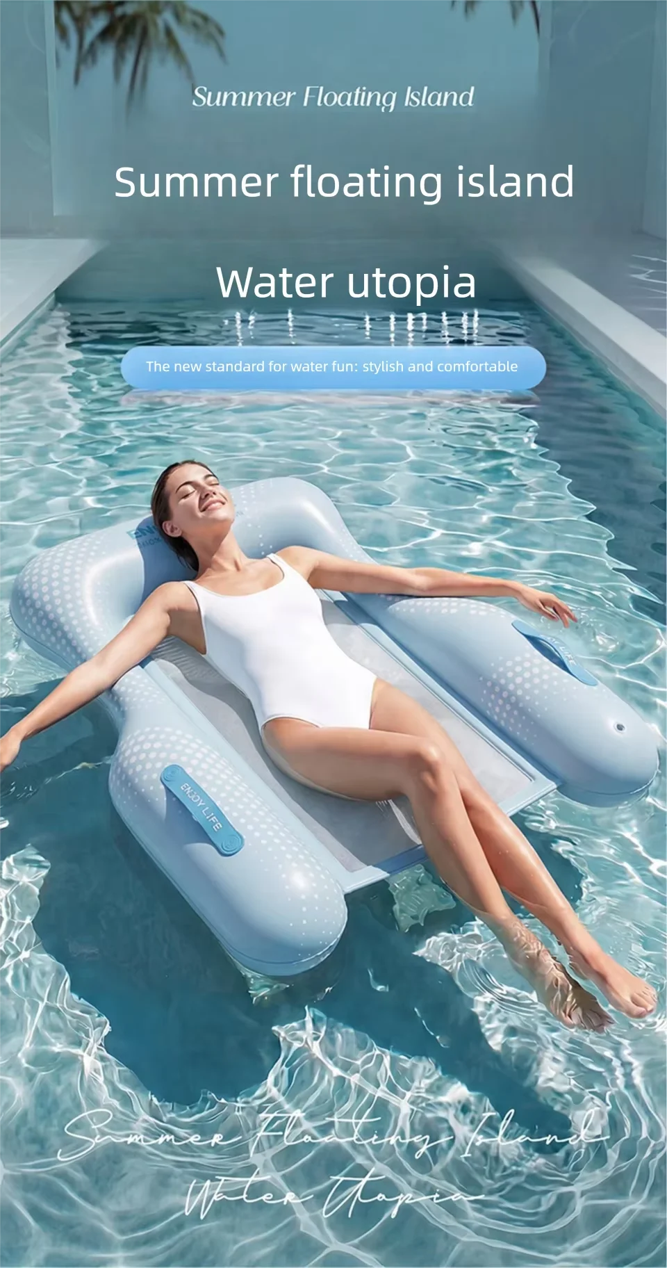 Aufblasbare Schwimmbettchen für Erwachsene, strapazierfähiges schwimmendes Bett mit großem Auftrieb und Netzboden sowie zwei seitlichen Griffen für Stabilität FY-6 – Detail 1