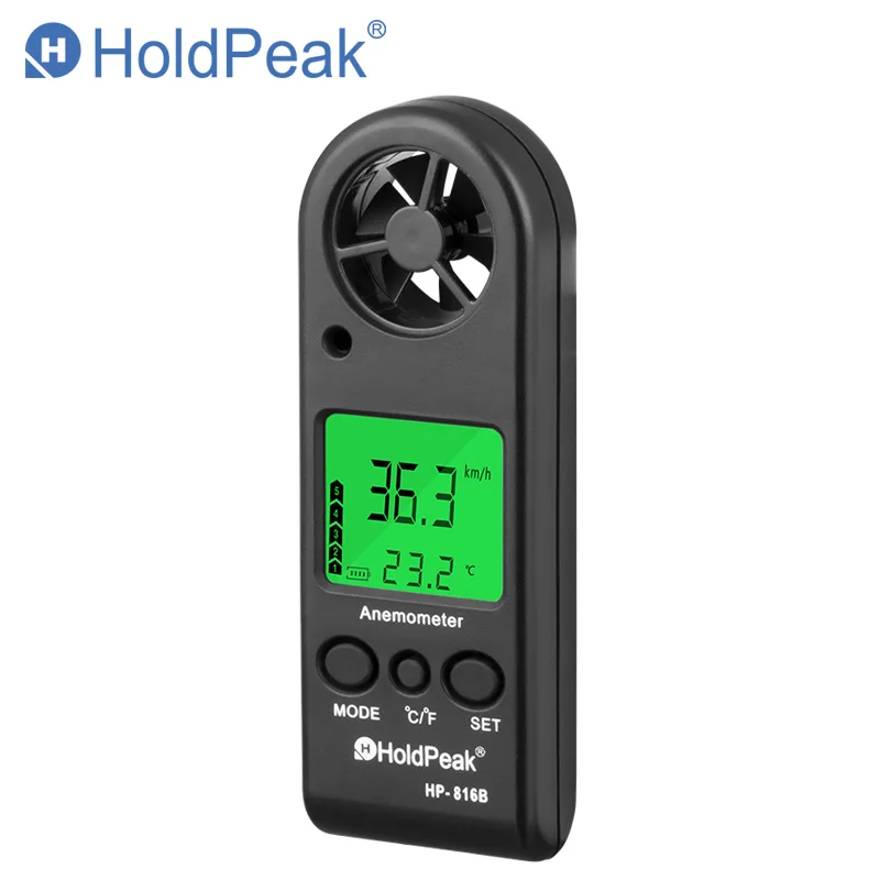 

HoldPeak HP-816B Mini Anemometer with Wind Speed Range 0.3 -30m/s and Wind Temperature Measurement