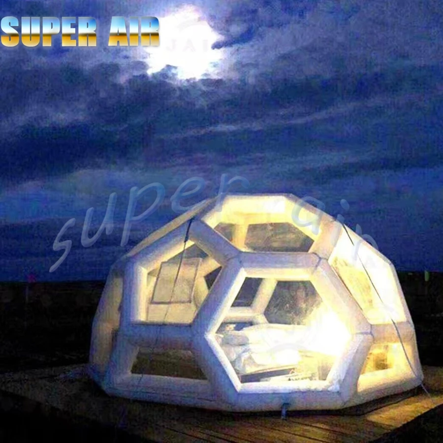 Tenda trasparente gonfiabile in PVC per esterni per campeggio all'aperto, tenda da campeggio gonfiabile a bolle con cupola per cielo per feste
