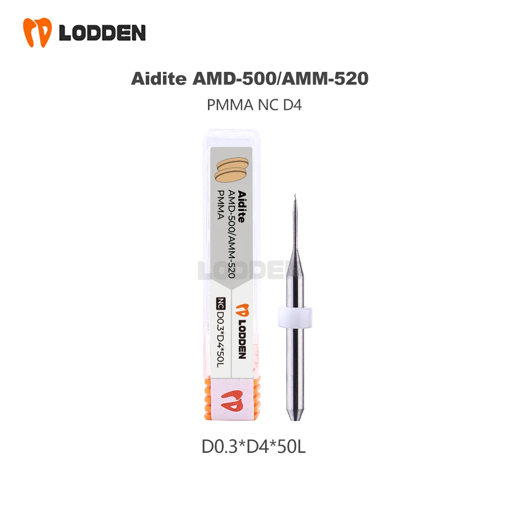 Lodden Dental Milling Burs Aidite AMD-500/AMM-520 NC Coating PMMA Grinding for CAD CAM Milling Machine D4 Total 50mm