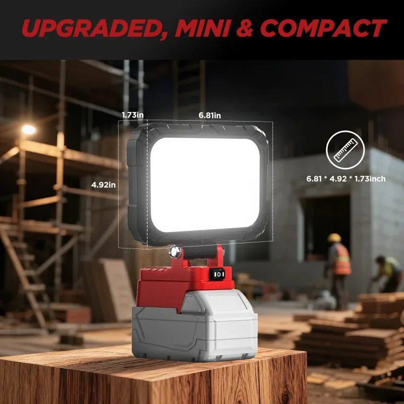 Portable Home Lighting LED Work Light for Makita/Milwauke 18V Li-ion Battery Construction Site Floodlight with USB Charging Port