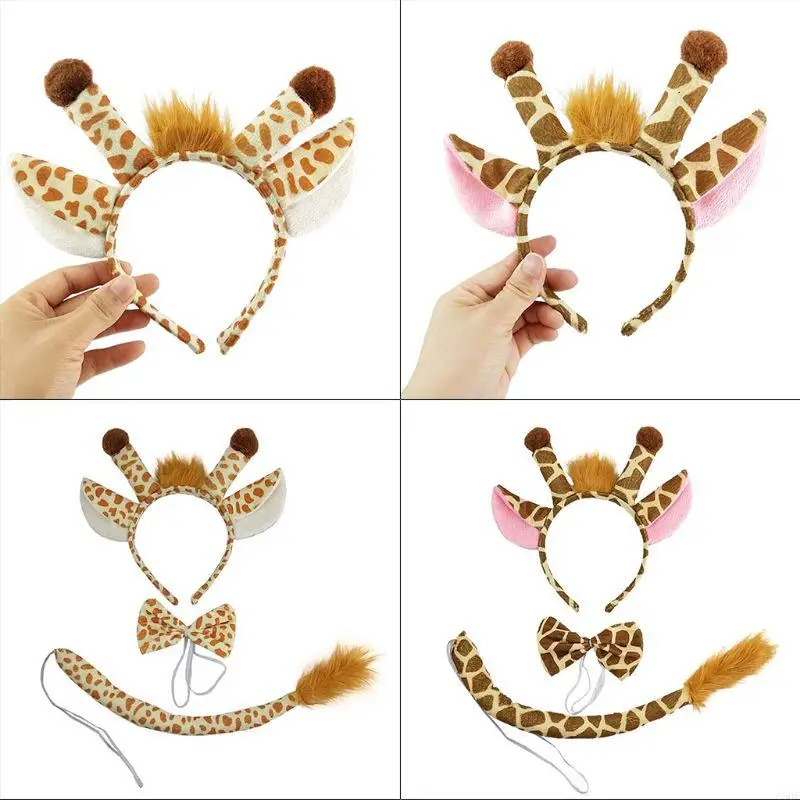 

U50F Plush Giraffes Headband Cartoon Headwear Giraffes Ear Hair Hoop headpiece Girl Sweet Plush HairBand Children