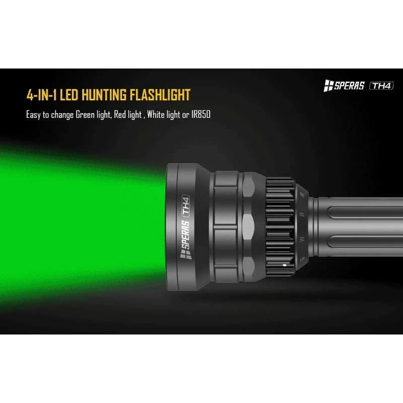 SPERAS TH4 Hunting Light 4 Color in 1Red White Green IR Zoomable Predator Flashlight with Remote Pressure Switch IPX6 Waterproor
