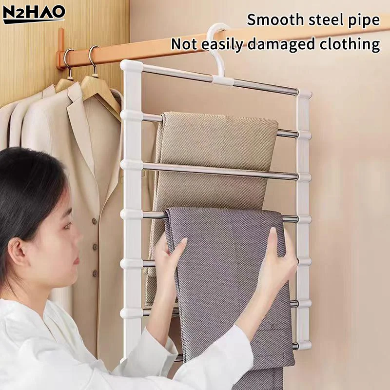 1pcs Foldable Multi-Tier Trouser Rack Wardrobe Storage Organizer Space Saving Hanger For Home Bedroom Closet And Retail Display
