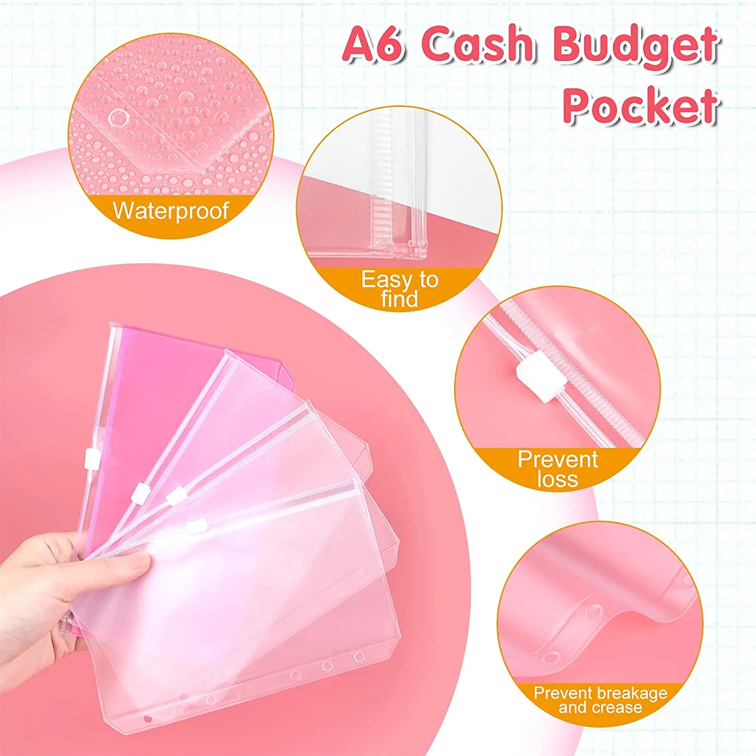 A6 Binder Budget Cash Envelopes Wallet, 8 Pcs Binder Pockets Money Envelopes,12 Pcs Expense Budget Sheets ,Stickers and Ruler