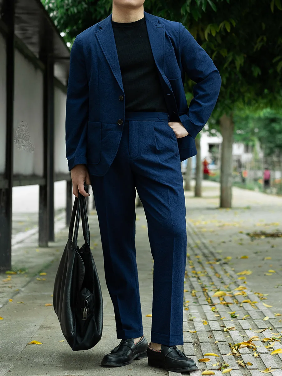 POT&CRAFTSMAN Italian Casual Paris Button Business Gentleman Bubble Yarn Casual Pants Slim Trousers Nine Pants Ivy ivy