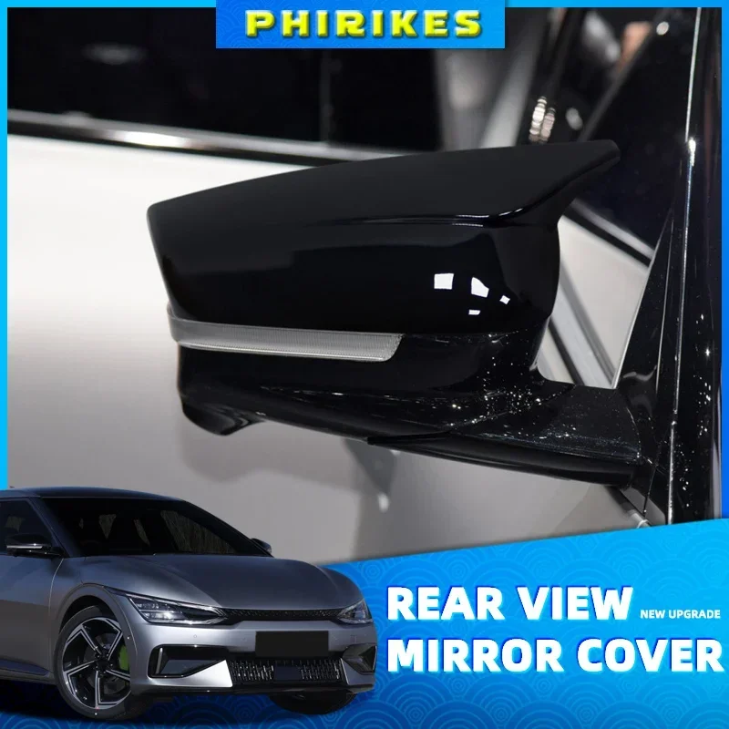 

For KIA EV6 2022 2023 Trim Cover Side Mirror Molding 1 Pair ABS Black Cap Carbon Fiber Style Durable Easy To Install