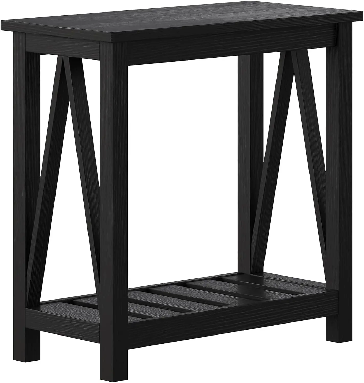 Farmhouse End Table, Narrow Side Table, Slim End Table with Storage Shelf for Small Spaces, Rustic Nightstand, for Livin