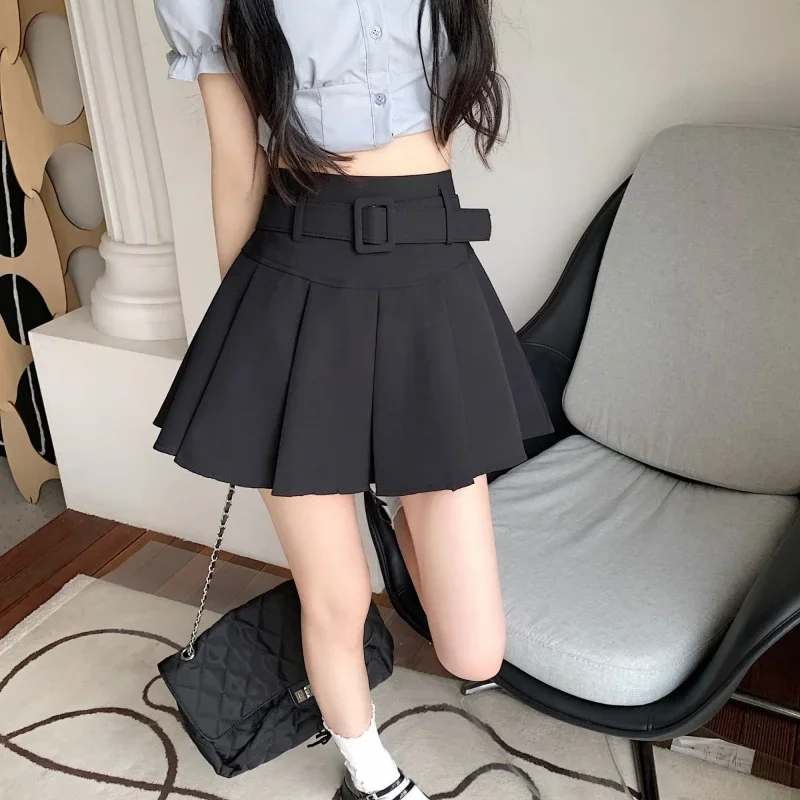 

Юбки женские, милые плиссированные, в японском стиле, для отдыха, весна-лето, для школьниц, однотонные, для вечеринок с поясом, универсальные мини-ульзян