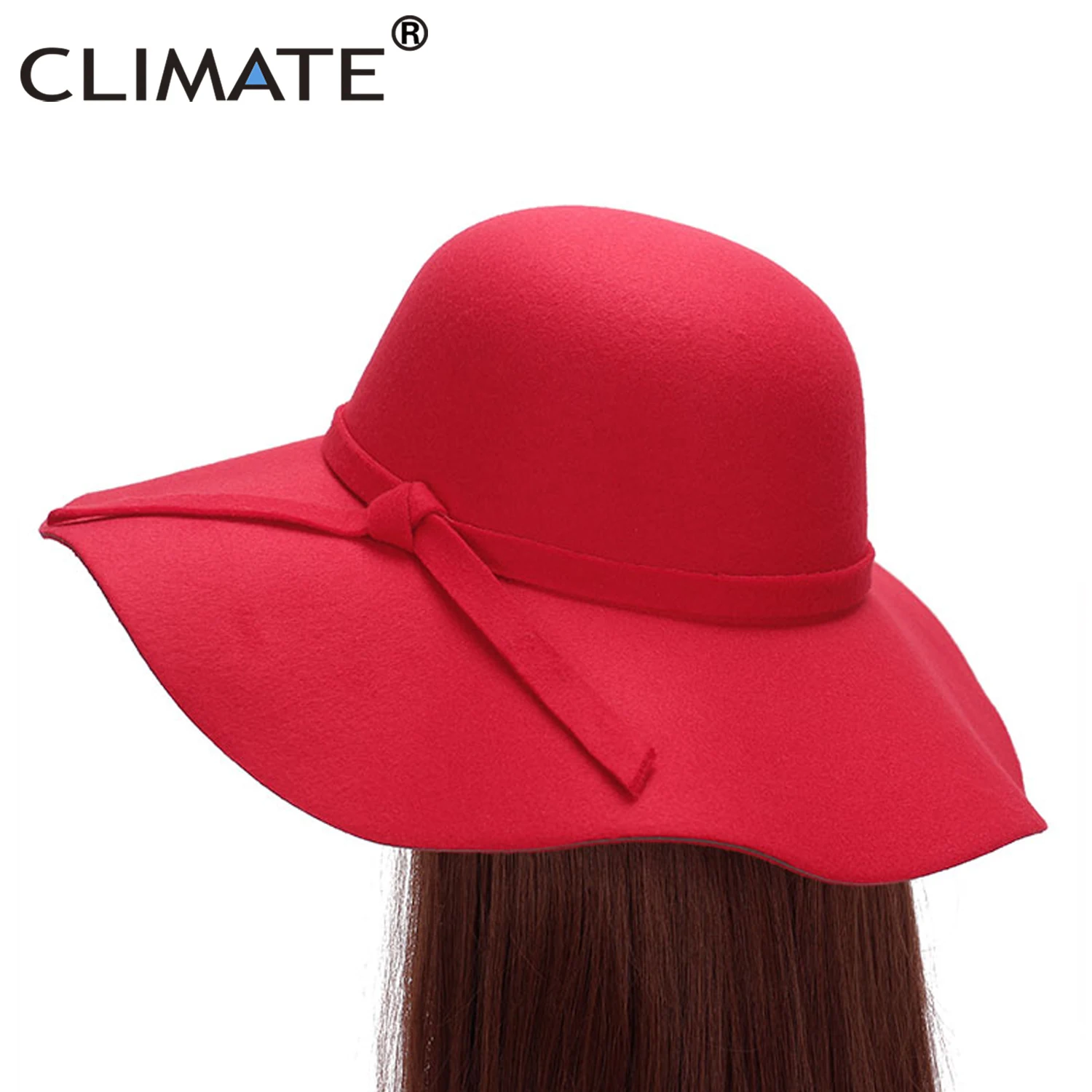 CLIMATE Women\'s Fedora Fedoras Hat for Woman New Girls Fashion Dome Cap Bowknot Mom Hats Ladies Falbala Polyester Woolen Cap Hat