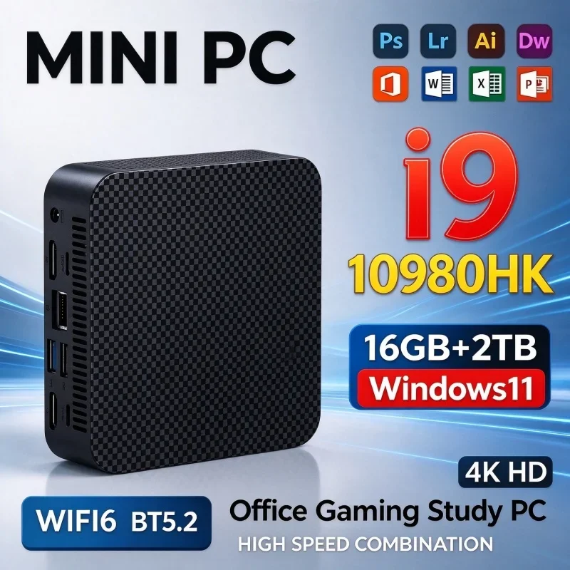Intel I9 10980HK Windows 11 Mini PC Host 16GB RAM 1TB 2TB SSD WiFi6 BT5.2 High‑Speed Small Gaming Desktop for Home Office Daily