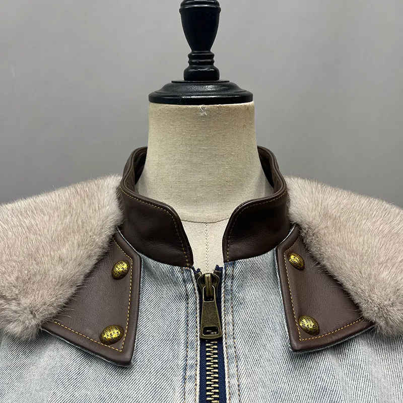 Doudounes à col en fourrure de vison naturel pour femmes, manteau décontracté chaud, luxe, hiver