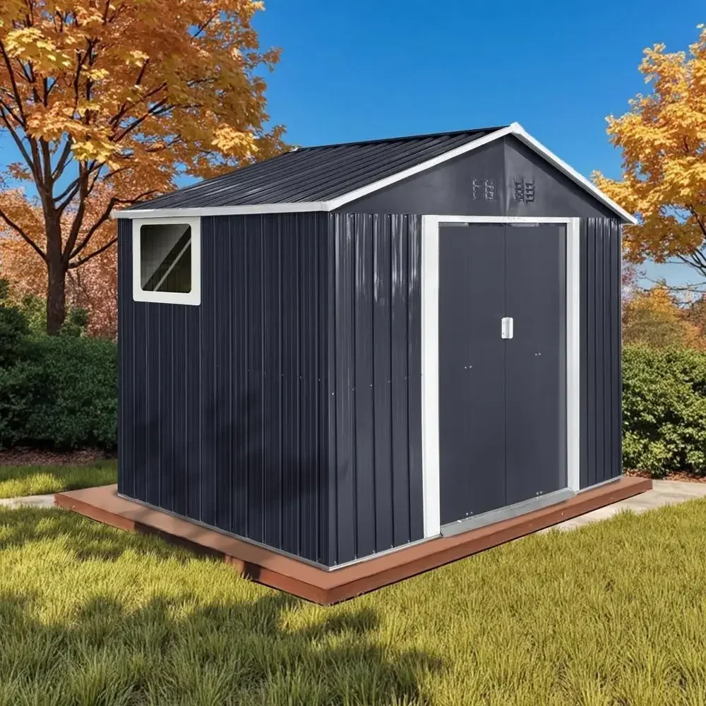 Durable Metal Outdoor Storage Shed with Windows and Lockable Door, Ideal for Garden, Backyard, and Poolside Use in Anthracite