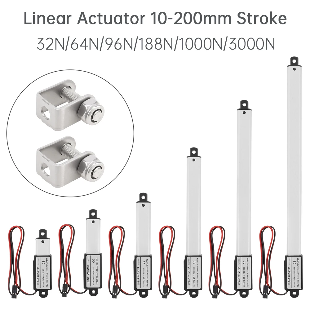12V Linear Actuator 10-200mm Stroke 32N/64N/96N/188N/1000N/3000N Electric Reciprocating Lifting Linear Motion Actuator Motors