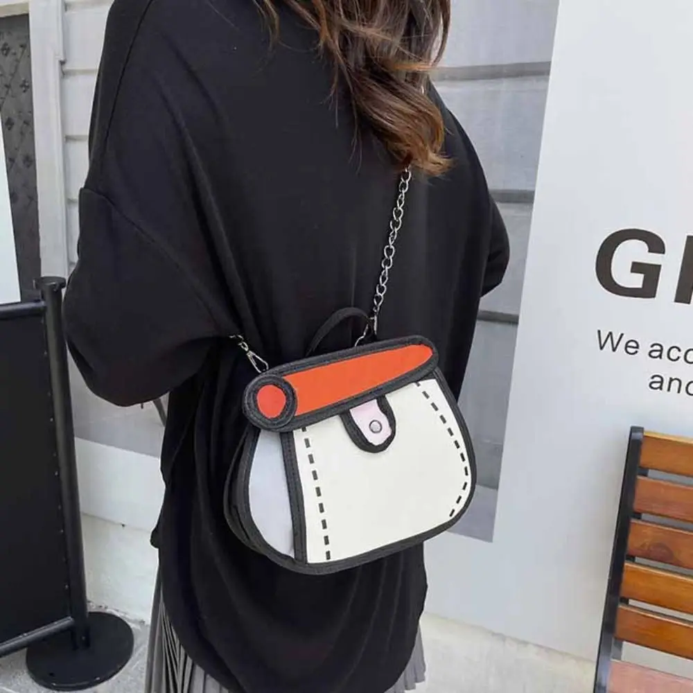 Cute Cartoon Comic Crossbody Bag Canvas Handbag Chain Shoulder Bag Coin Purse All-match Line Painting Messenger Bag Girls