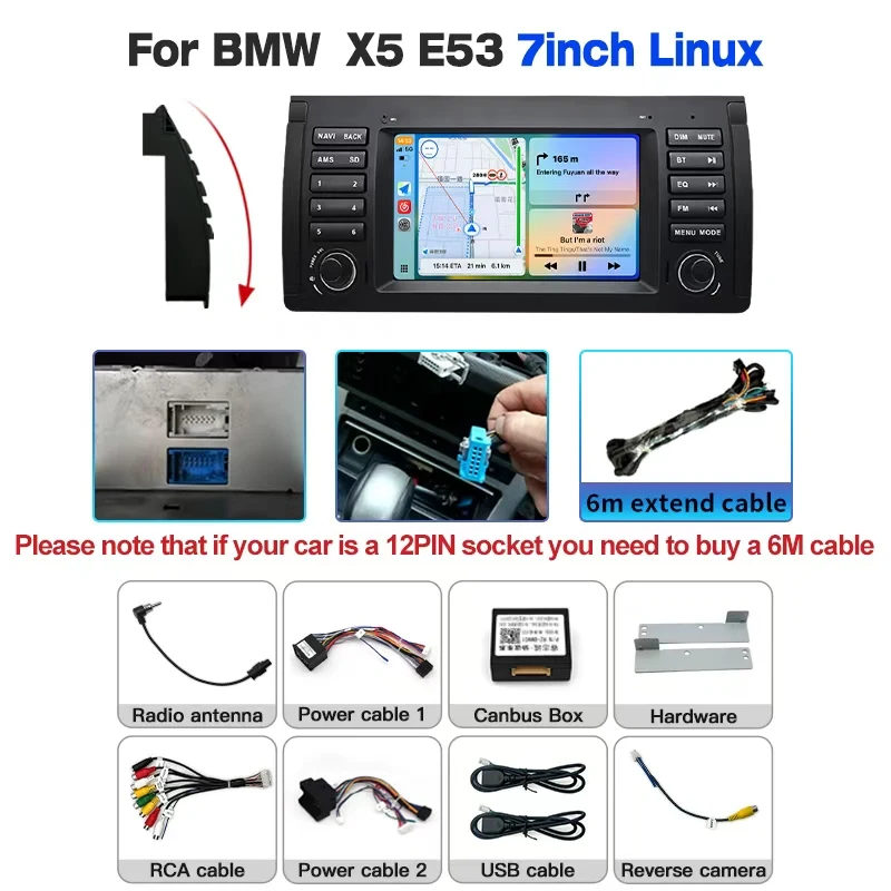 2025 Linux Auto Display Draadloze CarPlay GPS FM DSP Bluetooth Head Unit Multimedia Speler voor BMW X5 E53 / 5 Serie E39 - afbeelding 1