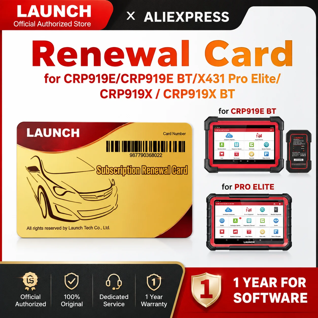 LAUNCH Renewal Card for CRP919E CRP919E BT X431 Pro Elite CRP919X CRP919X BT 1 Year Software Update Subscription Deluxe