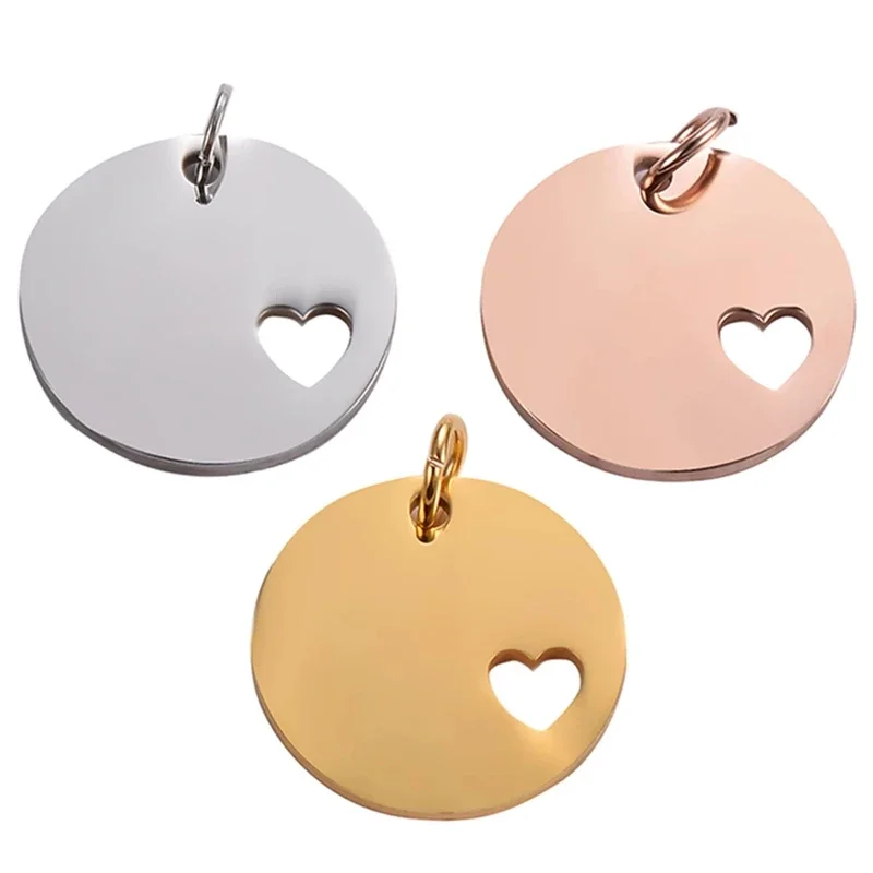 

20Pcs Fashion Stainless Steel Stamping Round Blanks Tags With Hollow Heart For DIY Making Jewelry Metal 25mm Round Army Tags