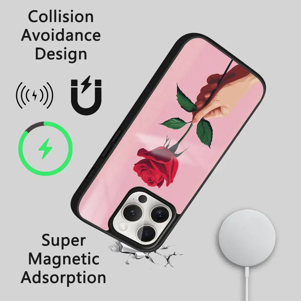 Чехол для телефона Beautiful Rose для iPhone 17, 16, 15, 14, 13, 12, 11 Pro Max Plus Mini Magsafe, магнитное беспроводное зеркало, принципиально