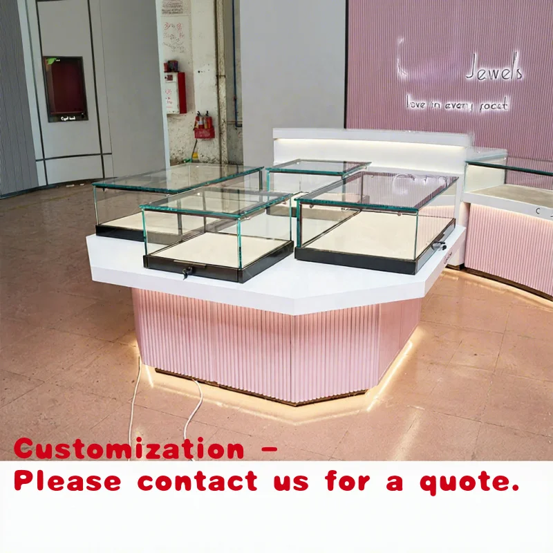 

Customize.High Quality Pink Jewelry Display Counter Custom Jewelry Showcase Cabinet Luxury Retail Store Interior Design