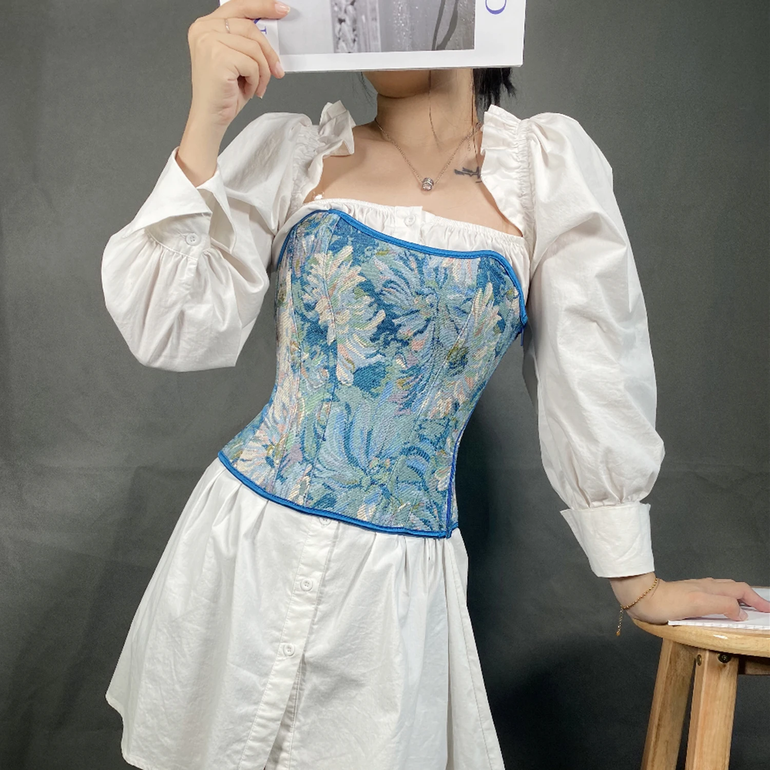 

Women's Summer Vintage Floral Renaissance Corset Crop Vest Strap Boned Women Tops Sleeveless Top