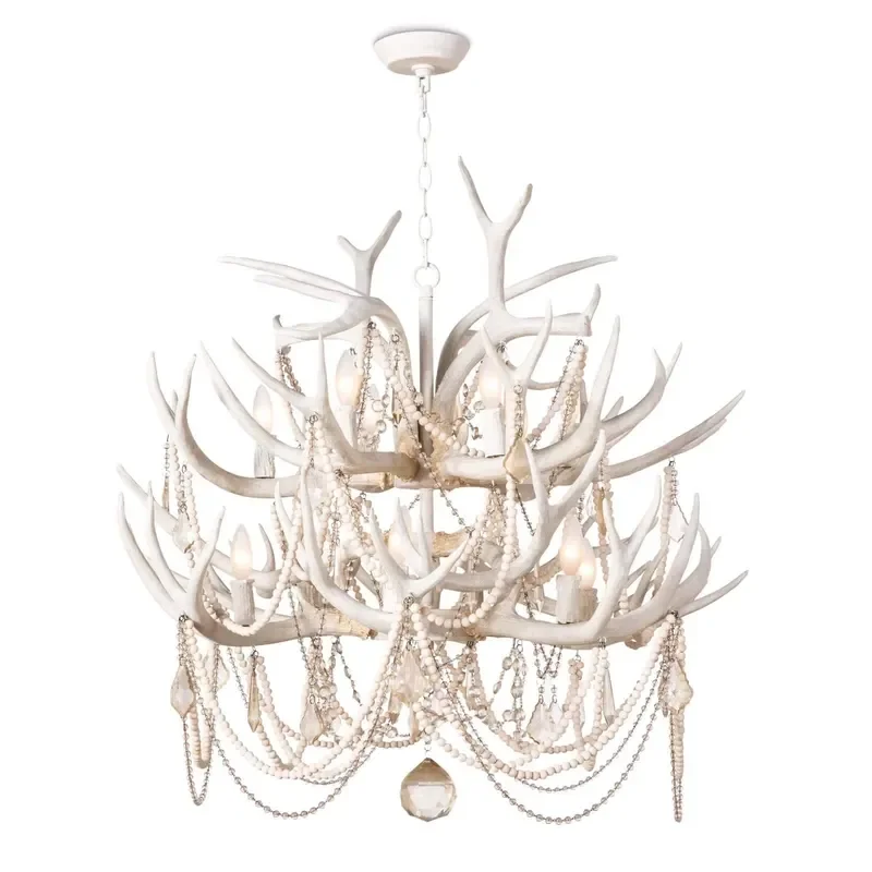 Modern Retro Crystal Chandelier Creative Resin Antler Design Personalized Decorative Lighting Fixture For Bar Cafe Restaurant