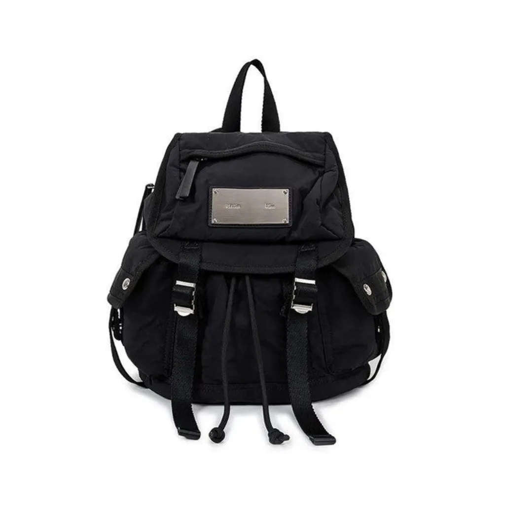 MATIN KIM Women Backpack Drawstring Buckle Multi Pocket Casual Travel School Bag Korean Streetwear Fashion High Quality Rucksack