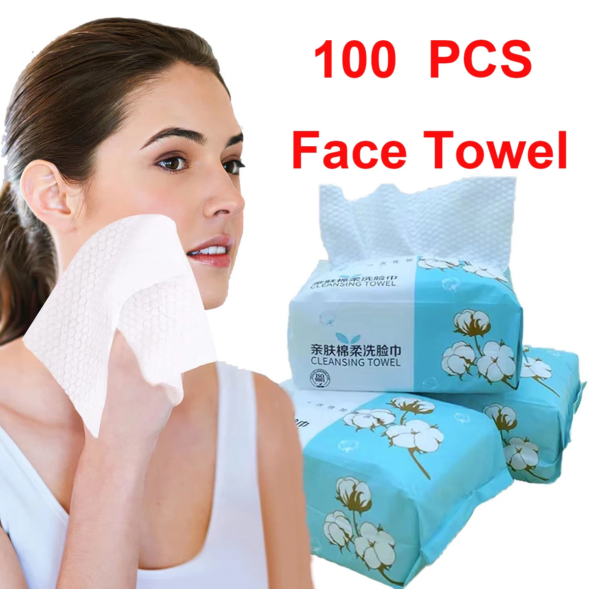 100PCS Disposable Face Towel 100%Cotton Tissue Soft Facial Cleansing Reusable Wet And Dry Makeup Non Woven Towel Makeup Remover