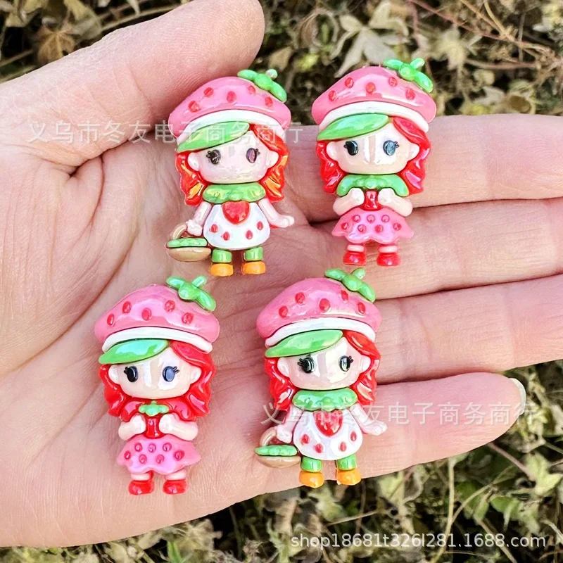 10/20개입 딸기 소녀 실리콘 관통형 비즈 34mm DIY 휴대폰 체인 키체인 비즈 펜 액세서리 재료