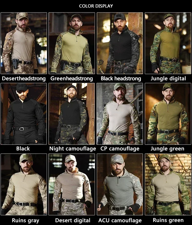 Uniforme táctico de camuflaje, camisas de caza, pantalones con coderas, rodilleras, entrenamiento de senderismo al aire libre, conjuntos de rana, ropa, trajes Ghillie