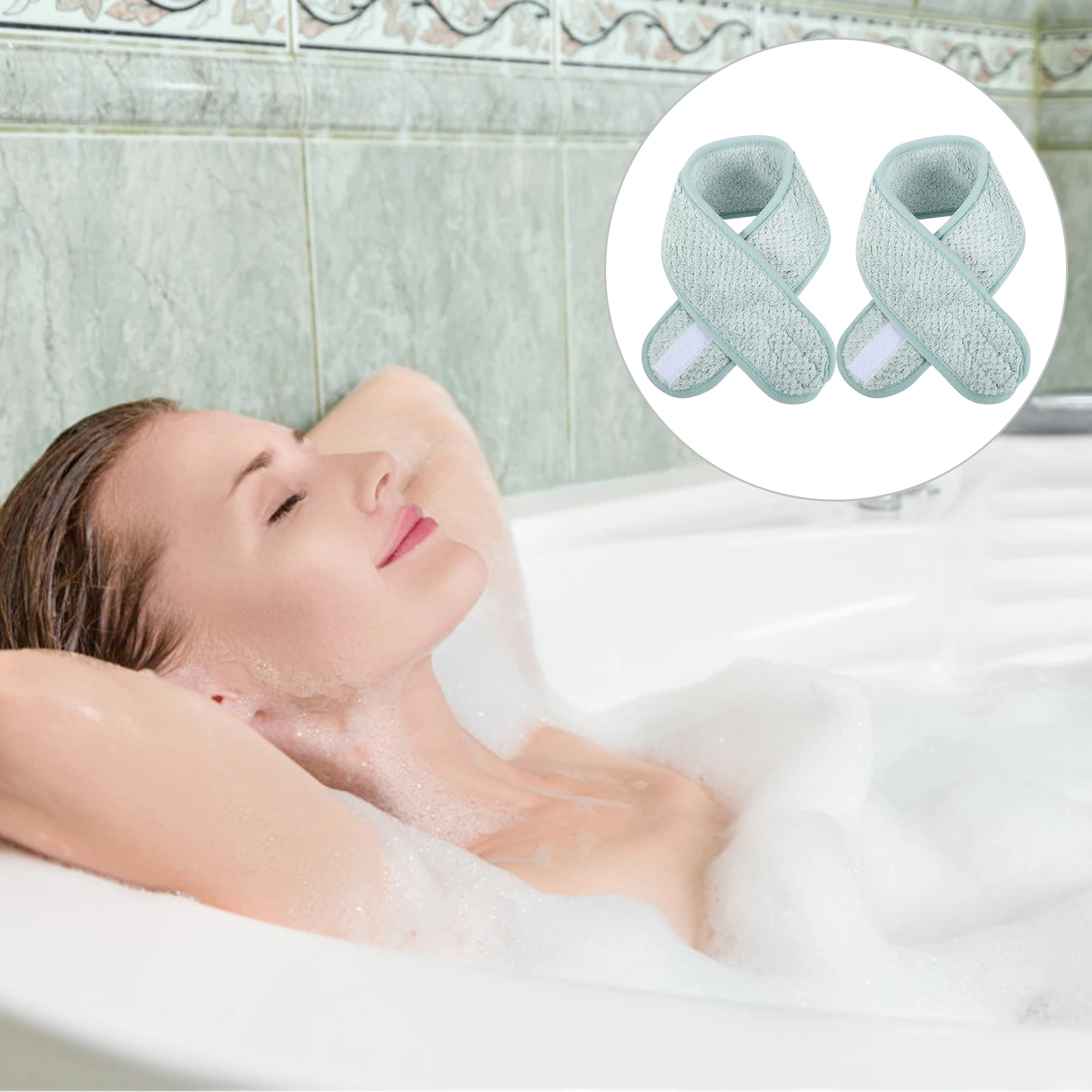 

2Pcs Coral Fleece Facial Headband Adjustable Sticky Tape Women Makeup Face Washing Headbands Travel Gym