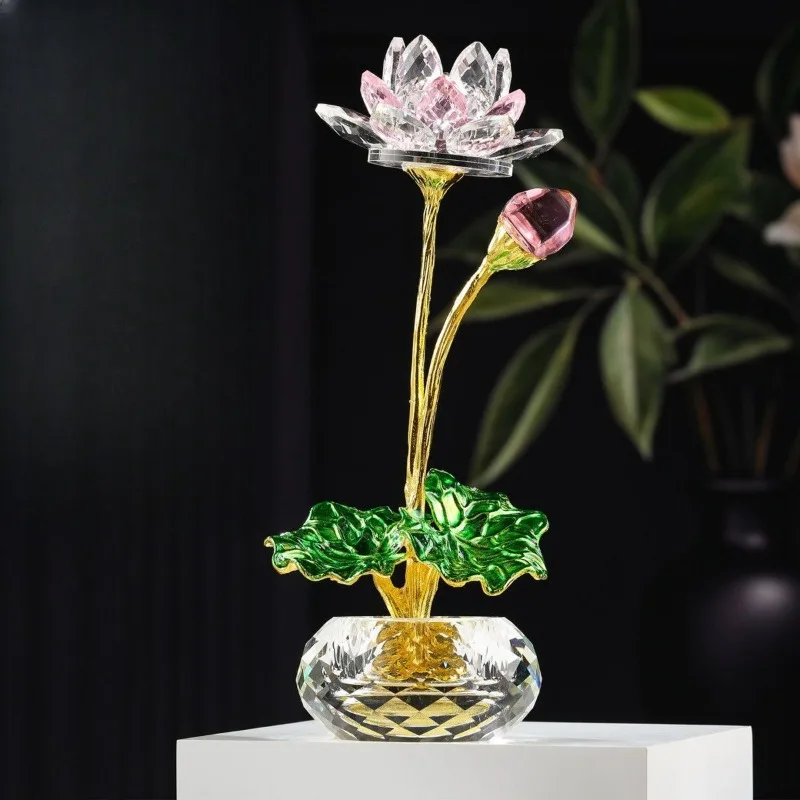 Crystal lotus ornament, lotus souvenir lotus fortune tree, decoration light luxury living room for flower Buddha ornament