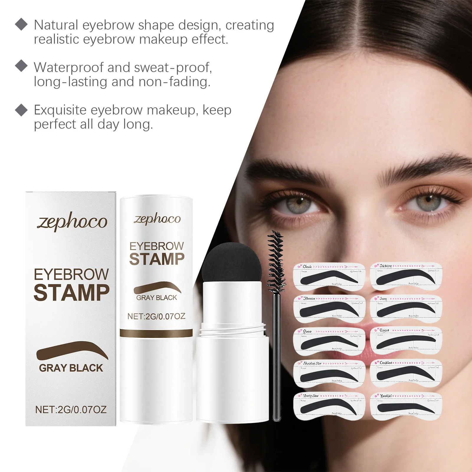 Eyebrow Stamp Kit Gray Black Waterproof Long Lasting Natural Look Perfect Brows Easy for Beginners with Stencil Powder Brush