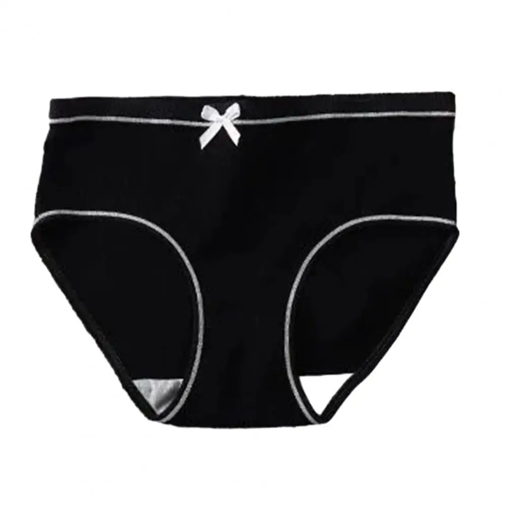 Women Ribbed Underwear Breathable Cute Japanese Style Women's Panties with Ribbed Design Bowknot Decor Soft Mid-rise for Girls