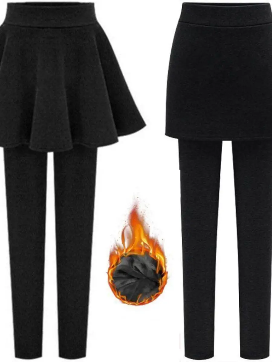 women's-winter-thiened-fce-lined-slimming-high-waist-boting-pants-outerwear-ket-scarf-fake-two-piece-elastic