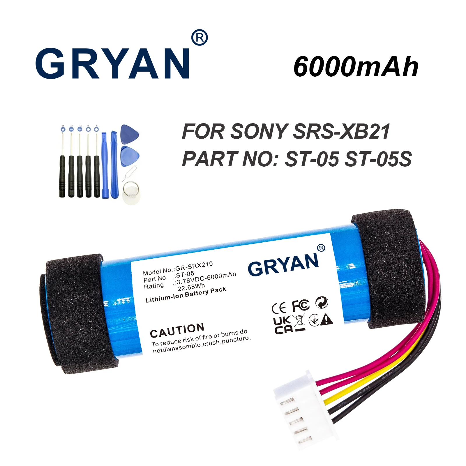 Speaker Battery For Sony:SRS-XB21,SRS-XB23,SRS-XB22,ID1056,ST-05,ST-05S,6000mAh / 22.68Wh-Li-ion-3.78V