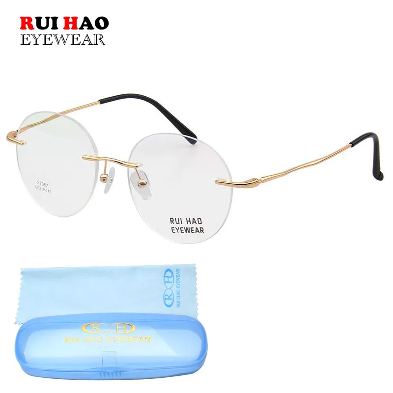 

Unisex Rimless Eyeglasses Frame Business Round Glasses Frame 4 Color Alloy Spectacles Frame Rui Hao Eyewear Brand