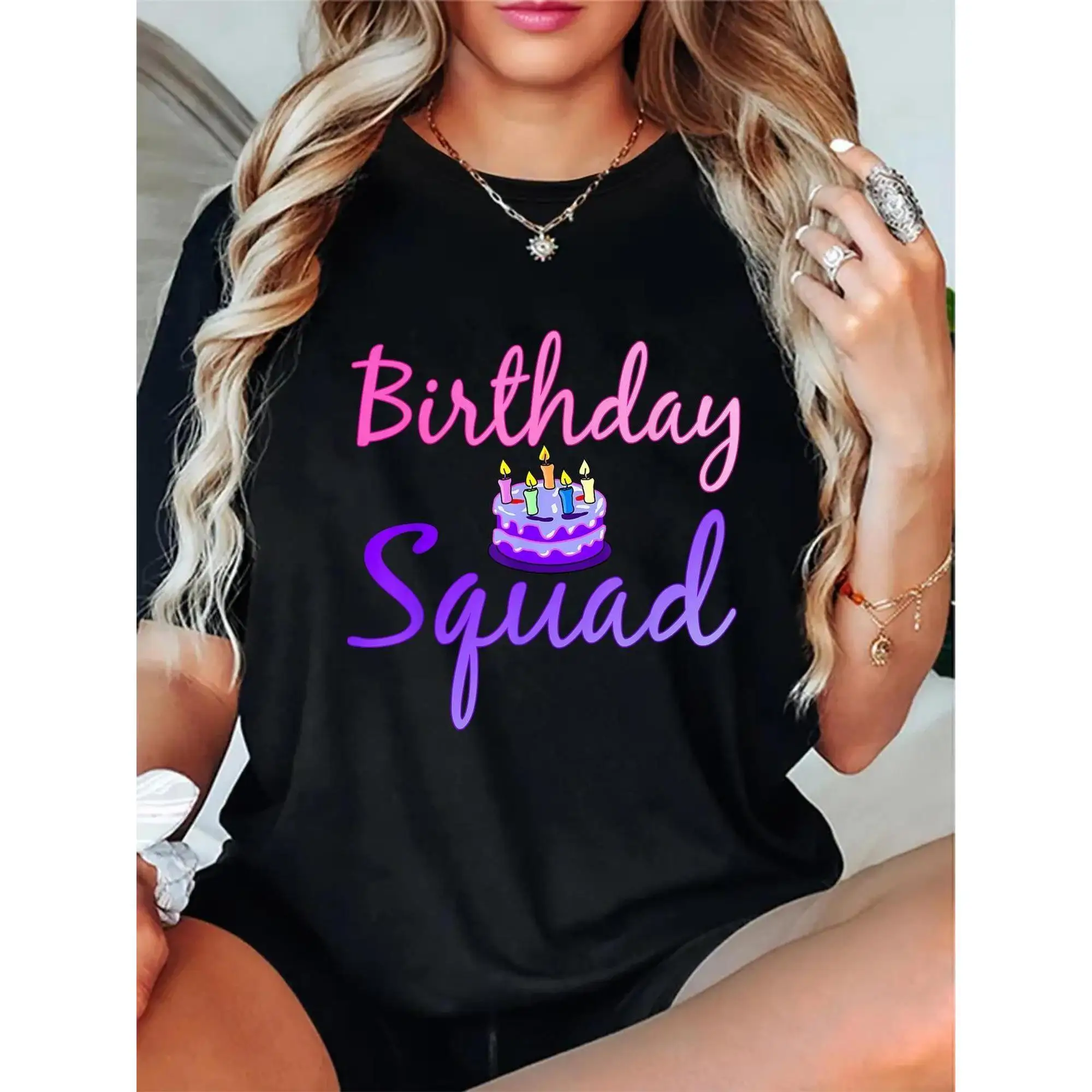 

Women's Birthday Squad T-Shirt | Cake Celebration Party Graphic Tee | Best Friend Group Gift Top