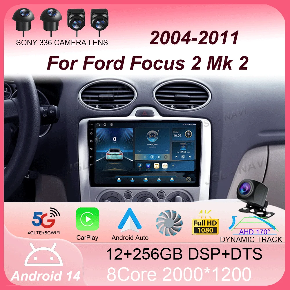 

Для Ford Focus 2 Mk 2 2004-2011 Android 14 Carplay Auto 4G + WIFI GPS Автомобильный радиоприемник Навигация Мультимедийный видеоплеер Стерео BT